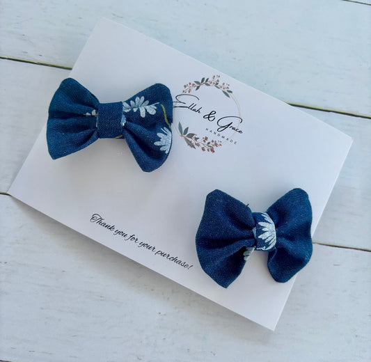 Daisy & Navy Mini Bows (Set)