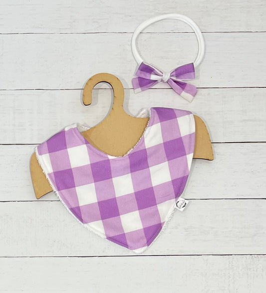 Purple Gingham Bib Set